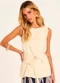 Doce Trama - Blusa Feminina em Linho com Cinto Duna Azul - variação: Branco