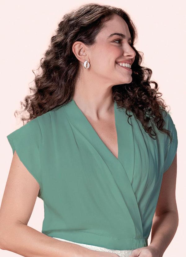 Marialícia - Blusa Feminina Transpassada Lisa Marialícia Verde