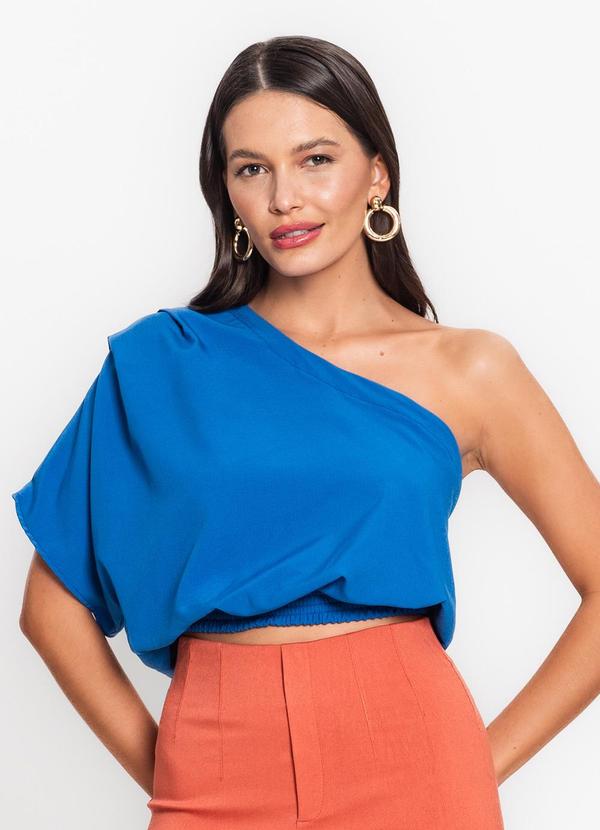 Endless - Blusa Feminina um Ombro Só Crepe Light Azul