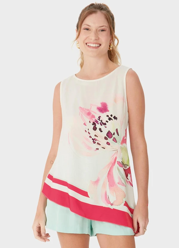 Malwee - Blusa Floral Assimétrica Off White