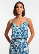 Blusa Floral Azul em Viscose Plana