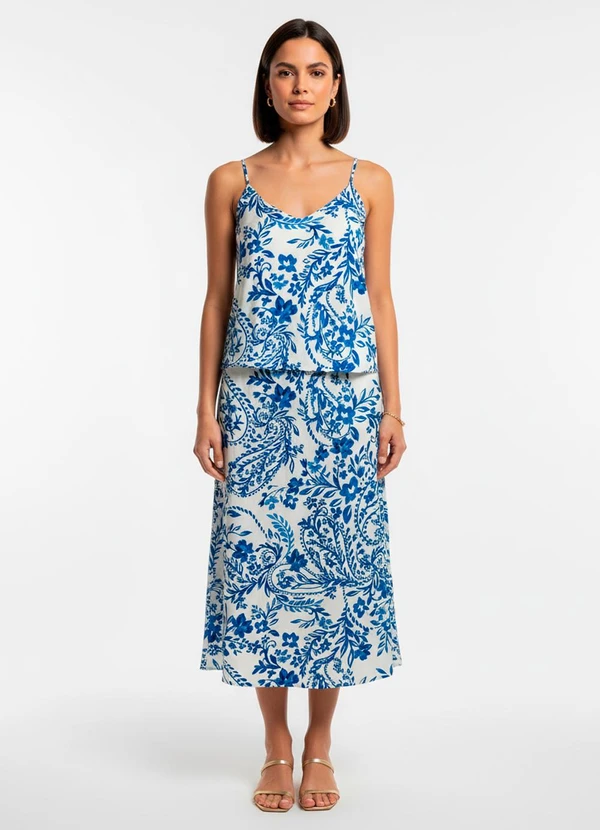 Quintess - Blusa Floral Azul em Viscose Plana 10