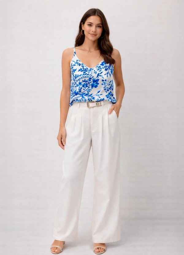 Quintess - Blusa Floral Azul em Viscose Plana 6