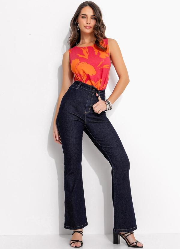 Quintess - Blusa Floral Laranja em Malha de Viscose 5