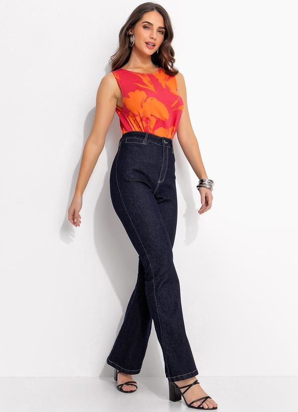 Quintess - Blusa Floral Laranja em Malha de Viscose 6