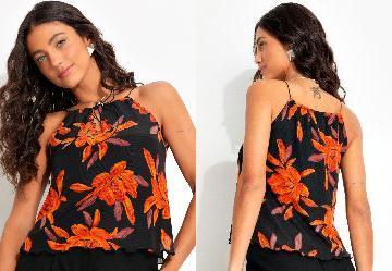 Blusa Floral Laranja em Tule