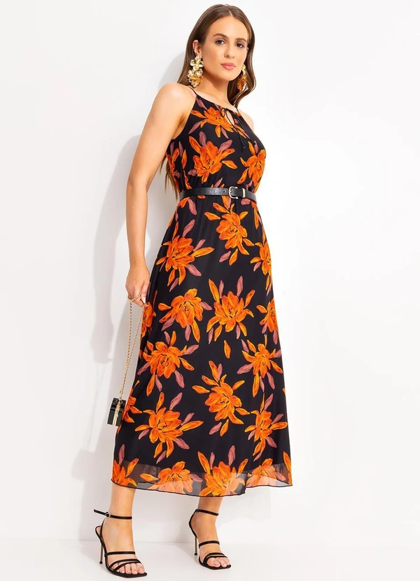 Quintess - Blusa Floral Laranja em Tule