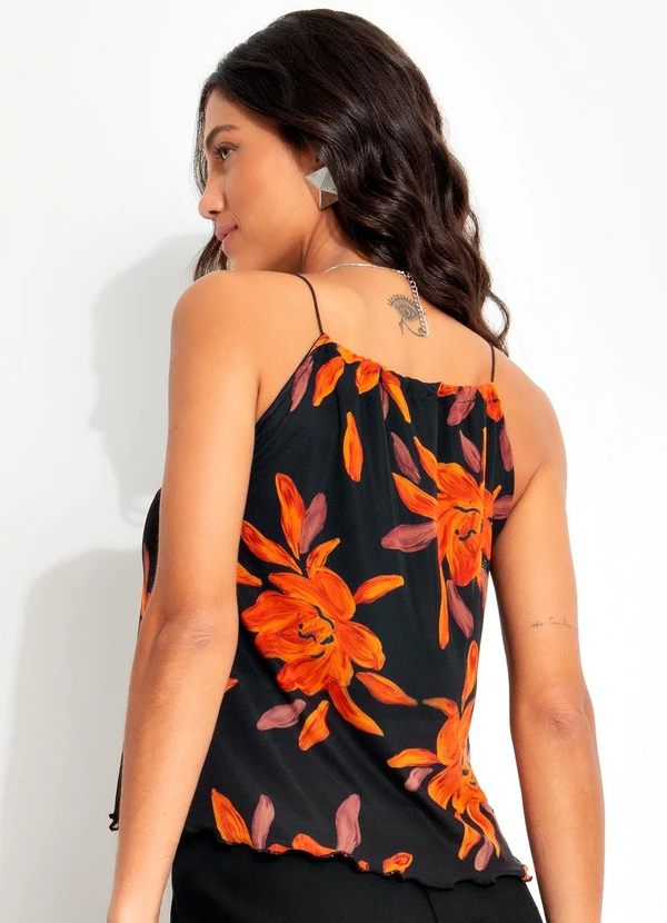 Quintess - Blusa Floral Laranja em Tule 10