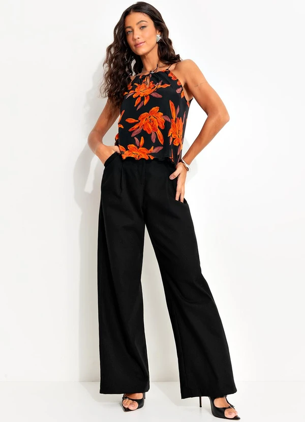 Quintess - Blusa Floral Laranja em Tule 9