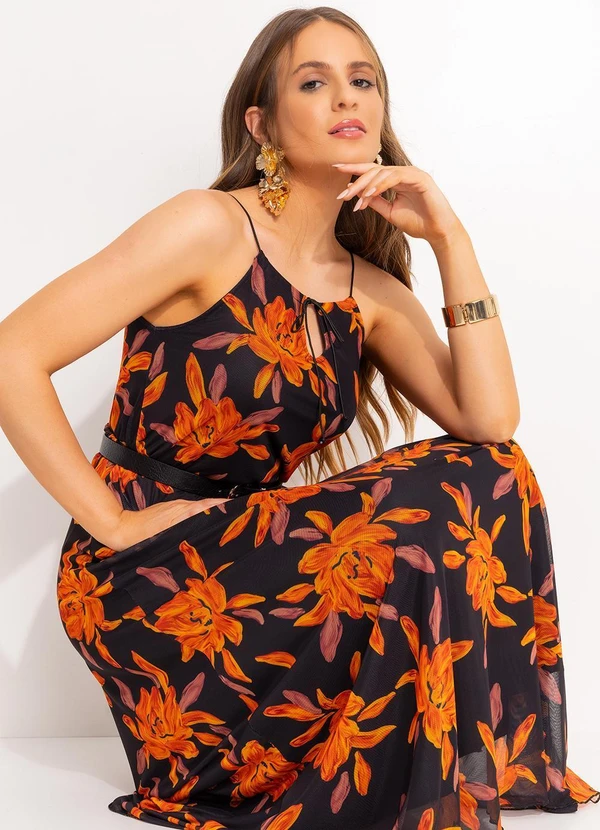 Quintess - Blusa Floral Laranja em Tule 5