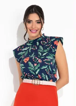 Rosalie - Blusa Floral Marinho com Gola - ROSALIE