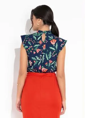 Rosalie - Blusa Floral Marinho com Gola - ROSALIE