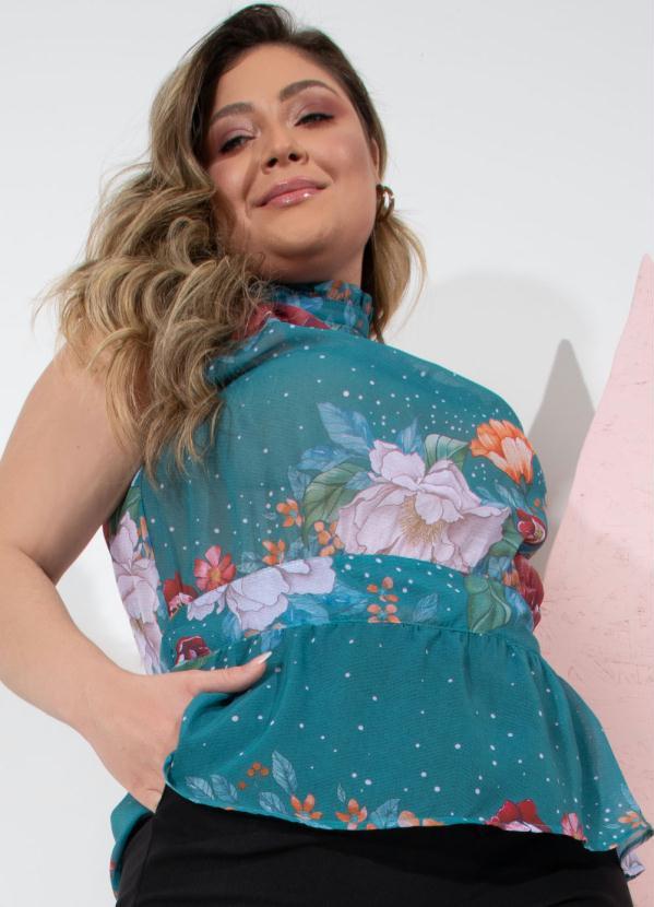 Outlet - Blusa Floral Verde com Babado no Decote e Faixa 5