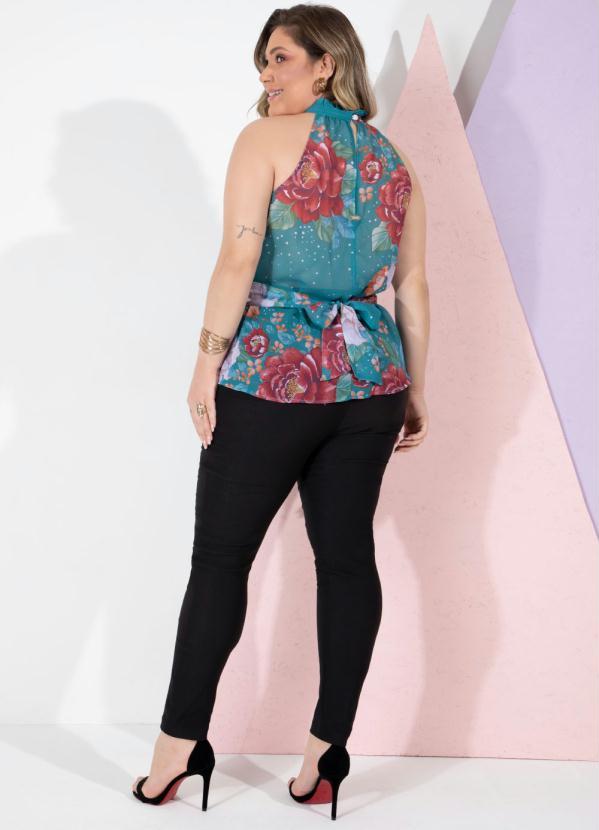 Outlet - Blusa Floral Verde com Babado no Decote e Faixa 8