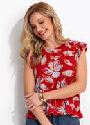 Blusa (floral vermelho) em malha de viscolycra