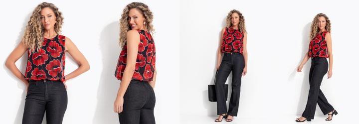 Blusa Floral Vermelho em Tule