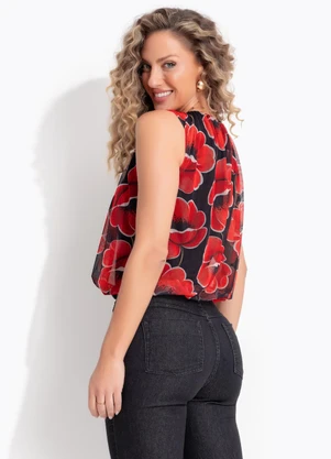 Quintess - Blusa Floral Vermelho em Tule - QUINTESS