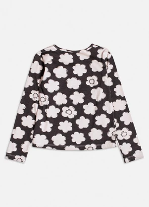 Momi - Blusa Florida de Manga Longa Preto - MOMI