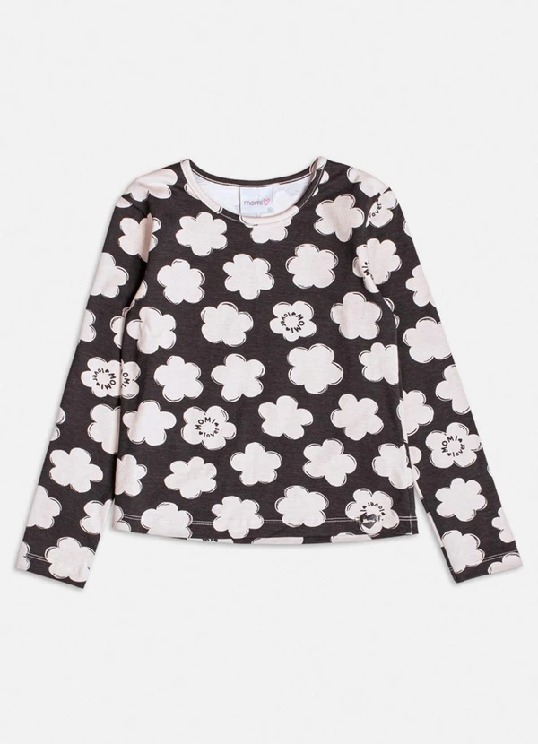 Momi - Blusa Florida de Manga Longa Preto