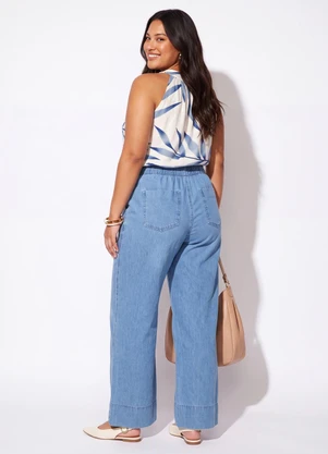 Quintess - Blusa Folhagem Azul com Cava Americana - QUINTESS