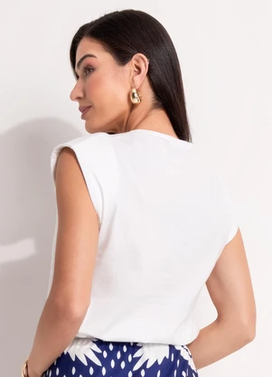 Quintess - Blusa Folhagem Azul em Malha de Algodão Penteado - QUINTESS