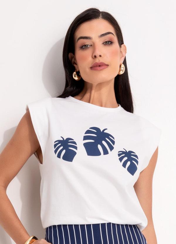 Blusa (Folhagem Azul) em Malha de Algodo Penteado