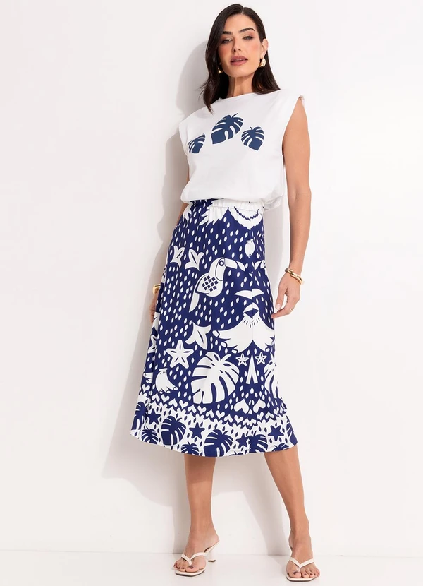 Quintess - Blusa Folhagem Azul em Malha de Algodão Penteado 5