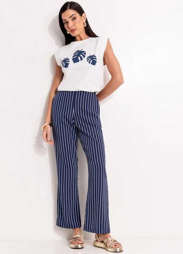 Quintess - Blusa Folhagem Azul em Malha de Algodão Penteado 3