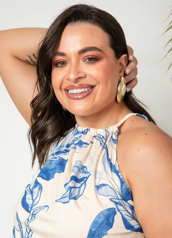 Quintess - Blusa Folhagem Azul em Malha de Viscose 10