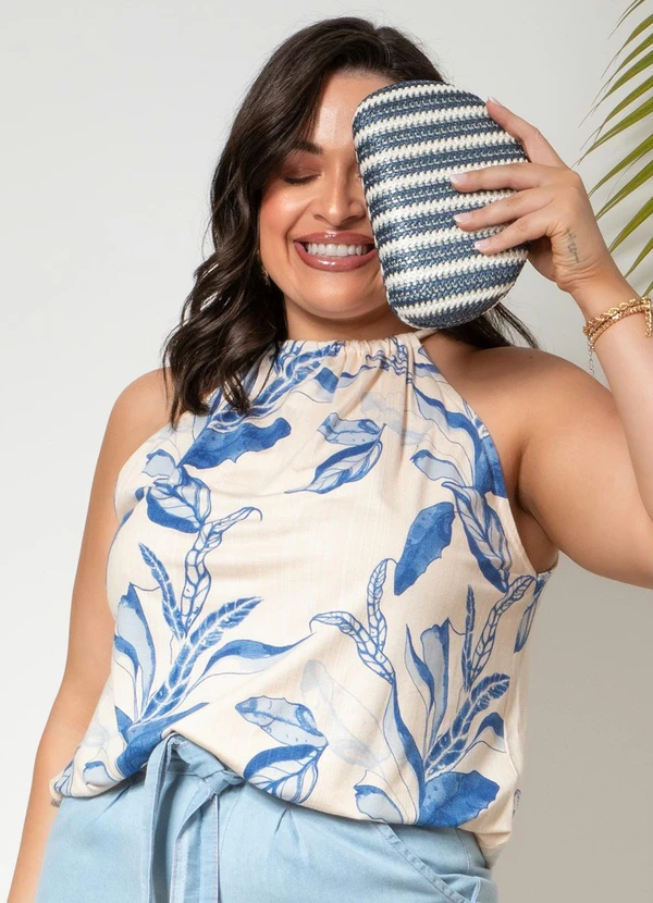 Quintess - Blusa Folhagem Azul em Malha de Viscose 6