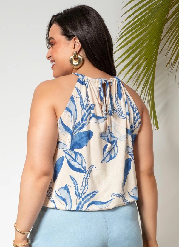 Quintess - Blusa Folhagem Azul em Malha de Viscose 7