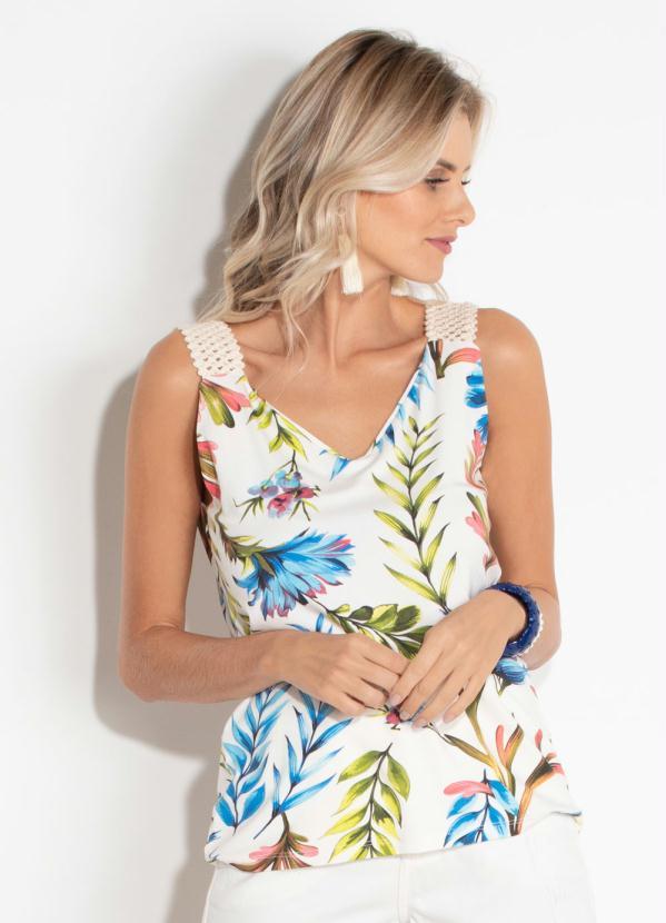 Quintess - Blusa Folhagem com Detalhe de Aviamento na Alça