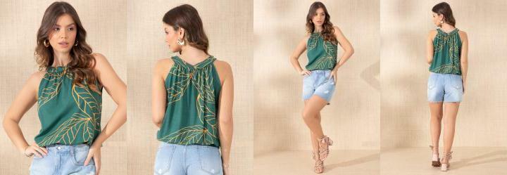 Blusa Folhagem Verde com Cava Americana