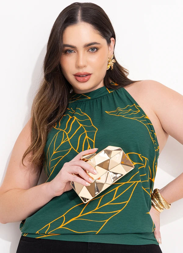 Quintess - Blusa Folhagem Verde com Cava Americana 5