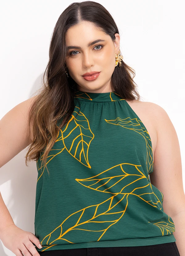 Quintess - Blusa Folhagem Verde com Cava Americana 9