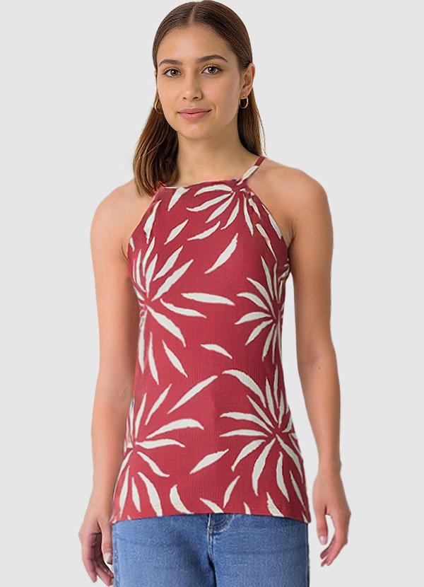 Malwee - Blusa Folhagens em Viscose Canelada Vermelho