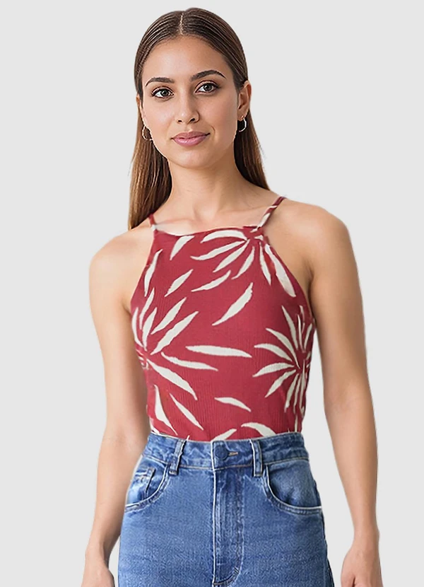 Malwee - Blusa Folhagens em Viscose Canelada Vermelho 4