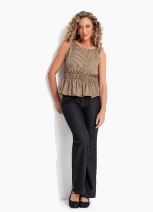Quintess - Blusa Geométrica Bege em Crepe Plano - QUINTESS