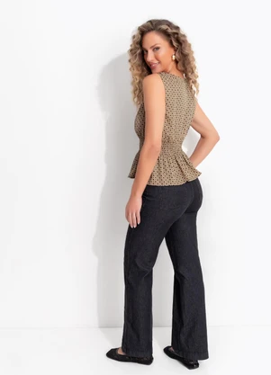 Quintess - Blusa Geométrica Bege em Crepe Plano - QUINTESS