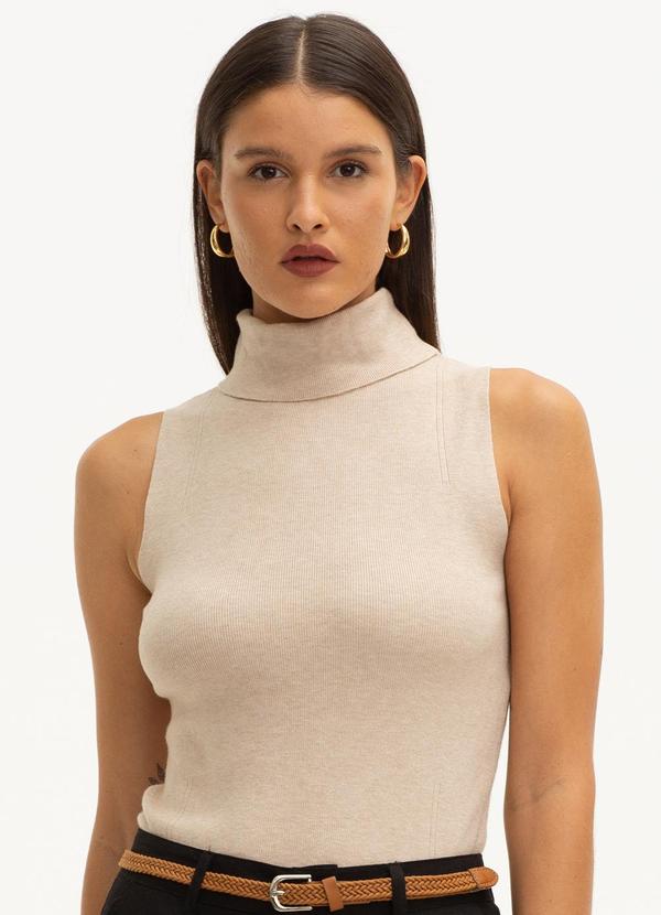 Principessa - Blusa Gola Alta de Tricot Bege Mescla Caetana