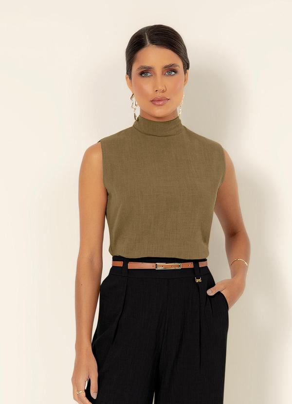 Gris - Blusa Gola Alta em Algodão Marrom Escuro