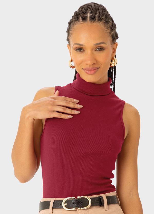 Enfim - Blusa Gola Alta em Ribana Vermelho