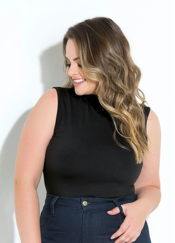 Quintess - Blusa Gola Alta sem Mangas Preta Quintess 12