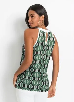 bonprix - Blusa Gola Halter Abstrato Verde - BONPRIX