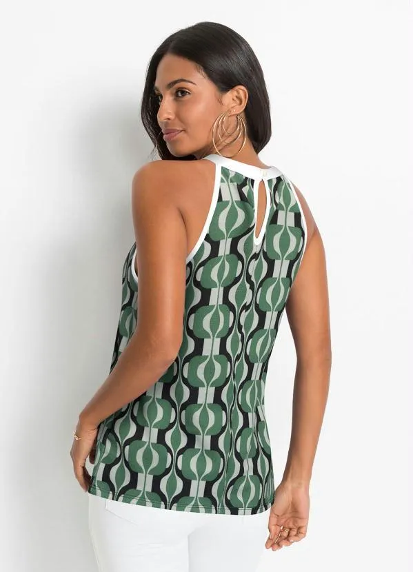 bonprix - Blusa Gola Halter Abstrato Verde 2
