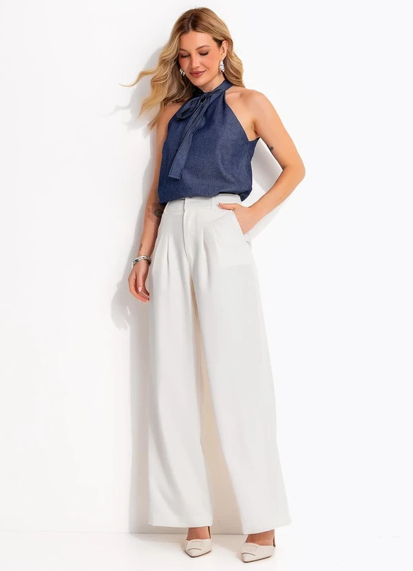 Quintess - Blusa Jeans Frente Única com Gola Laço e Modelagem Solta 5