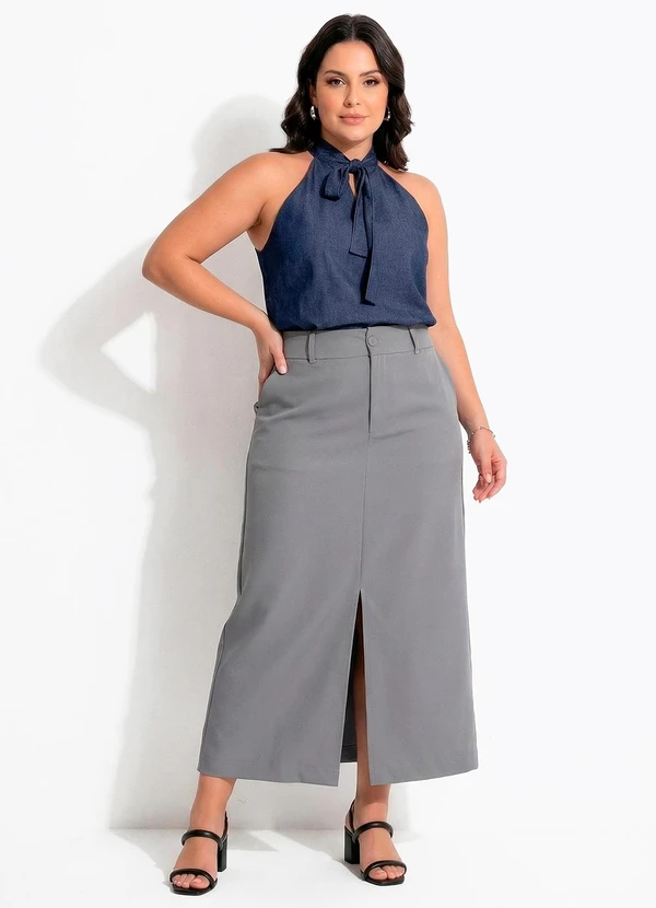 Quintess - Blusa Jeans Frente Única com Gola Laço e Modelagem Solta 6