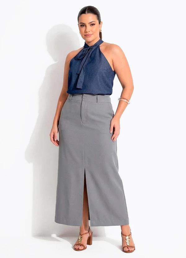 Quintess - Blusa Jeans Frente Única com Gola Laço e Modelagem Solta 8