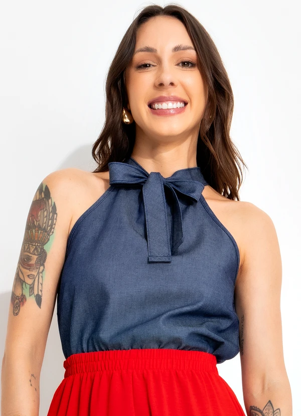 Bimini - Blusa Jeans Médio em Jeans Leve