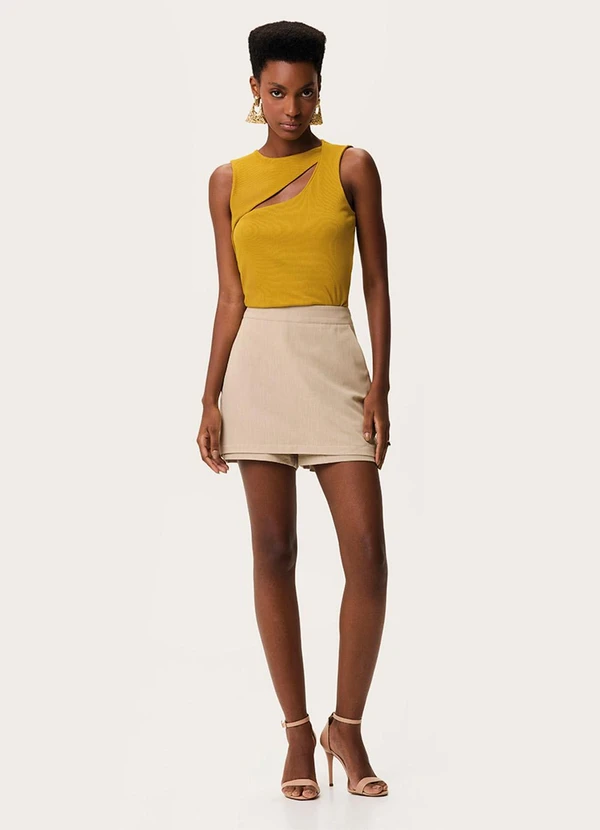 Enfim - Blusa Justa Cut Out Canelada Amarelo